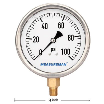 MEASUREMAN 4" Dial Size, Glycerin Filled Plumbing Pressure Gauge, Stainless - Image 6