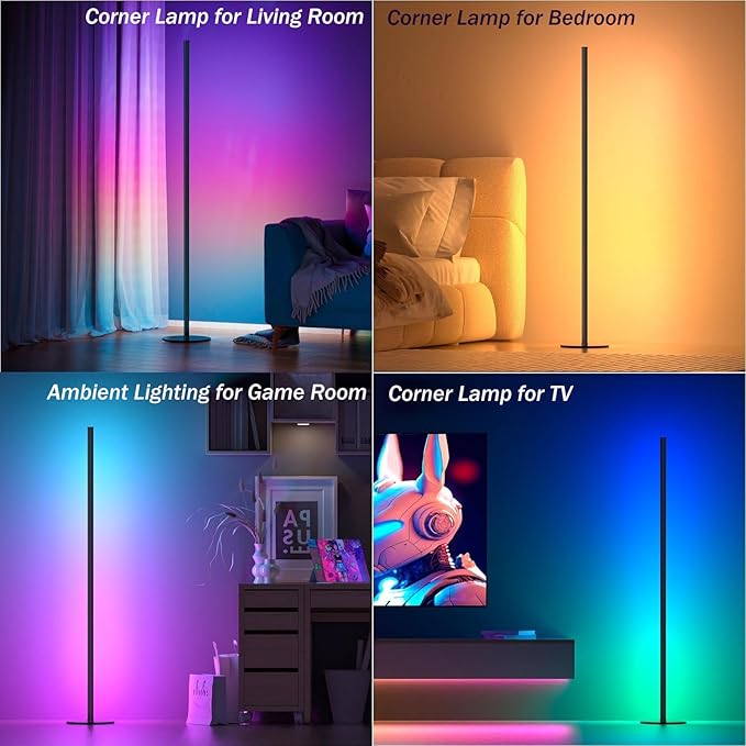 Eastfine Corner Floor Lamp, RGBWW IC Corner Lamp with APP and Remote Control, LED Floor Light with 16 Million DIY Colors, Color Changing Ambient Light for Living Room, Bedroom, Gaming Room