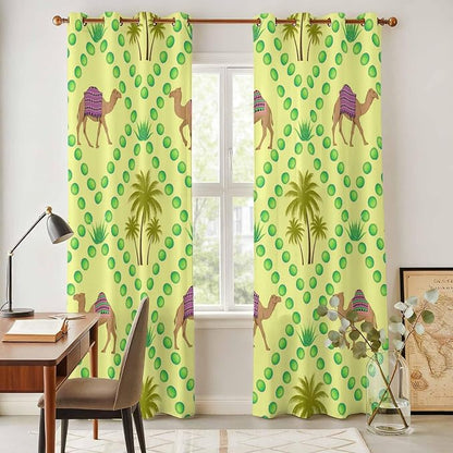 2 Panel Kitchen Cafe Curtains, Desert Sand Camels Sunlight Filtering Nature Air - Image 4