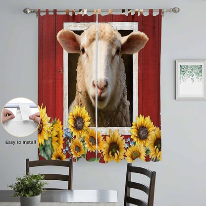 Sheep Sunflower Living Room Curtains 84 Inch Length, Window Curtains Tab Top - Image 4