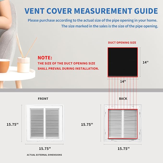14x14 Return Air Grille, Return Air Vent Cover - Image 4