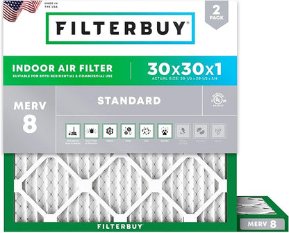 Filterbuy 30x30x1 Air Filter MERV 8 Essential Dust & Allergy Defense, by Filterbuy