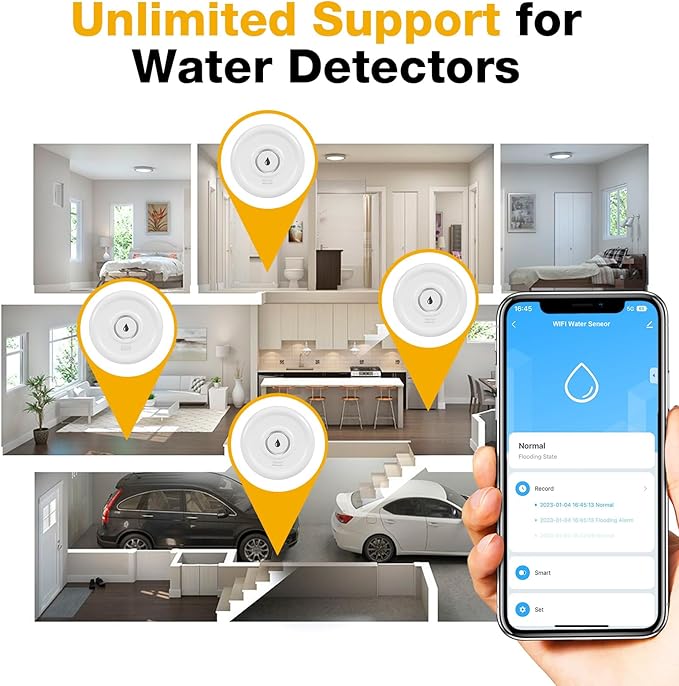 Douevo 5 Pack WiFi Water Leak Sensor, 100 dB Water Alarm Leak Detector, for Home, Basement, Bathroom, Kitchen(5 Pack)