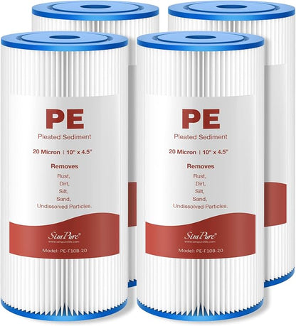 SimPure 10"x4.5" Pleated Sediment Water Filter, 20 Micron Whole House Water by SimPure_Water