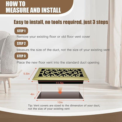 2 Packs Floor Vent Air Register 4X10 Inch Brushed Gold Color Floor Register - Image 6