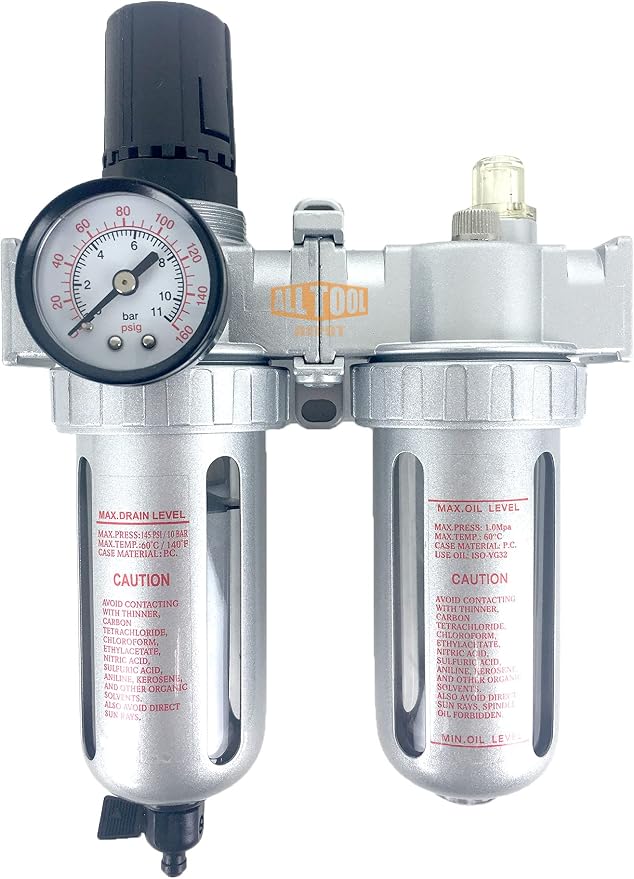 1/4" NPT Mid Flow Compressed Air In Line Filter Regulator Lubricator Oiler by AllToolDepot