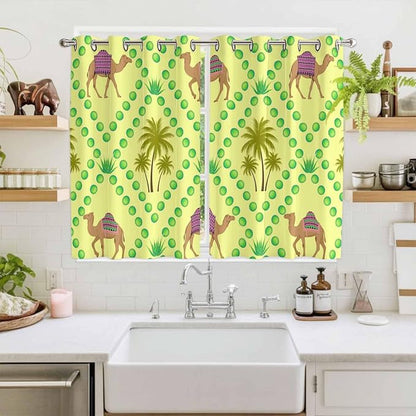 2 Panel Kitchen Cafe Curtains, Desert Sand Camels Sunlight Filtering Nature Air - Image 2