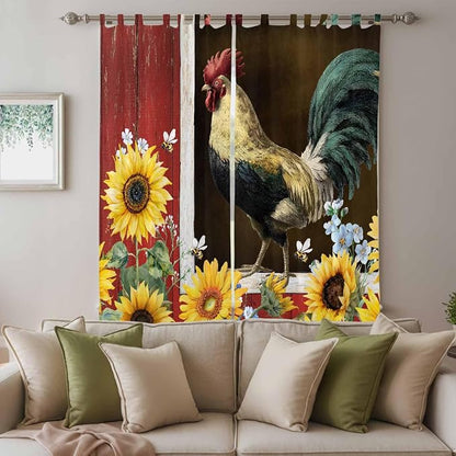 Chicken Sunflowers Living Room Curtains 84 Inch Length, Window Curtains Tab Top - Image 3
