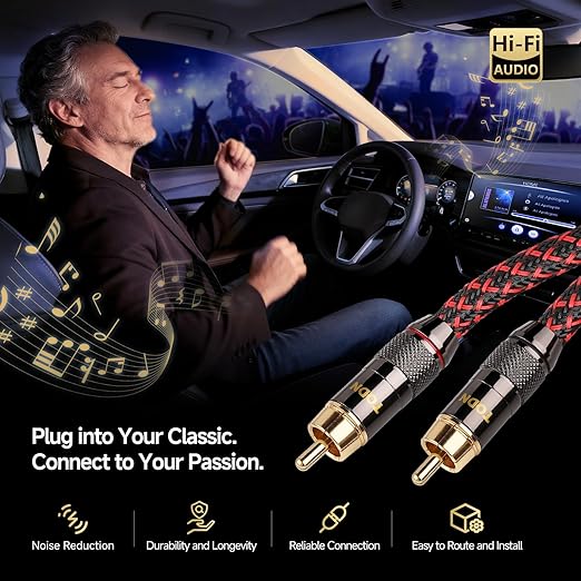 TODN HiFi 4-Core-OFC RCA Cables for Audiophile 2 RCA Male to Male Car Stereo Audio Cable with Shielding for Amps/Phono/Subwoofers (4.9ft/1.5m, 1 Pair)