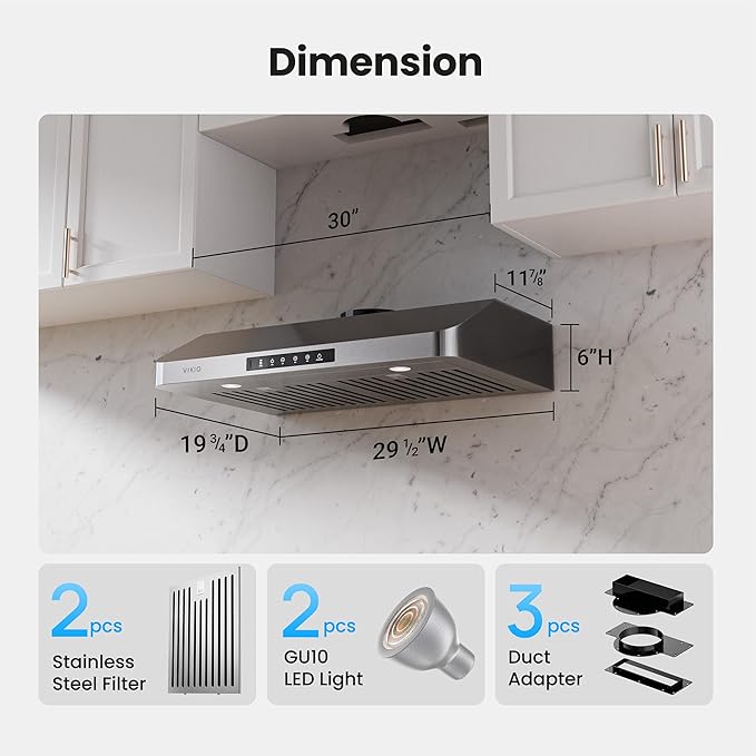 Under Cabinet Range Hood 30 Inch, 980CFM Fast Venting Ducted, Kitchen Hood - Image 9