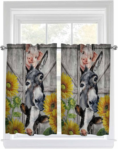 Farmhouse Kitchen Curtains 54 Inches length, Vintage Sunflowers Animals Printed by Unknown