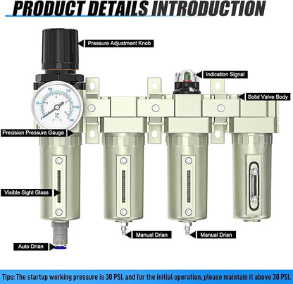 1/2" NPT Heavy Duty Industrial Grade 4 Stage Air Drying System, Auto Drain - Image 4