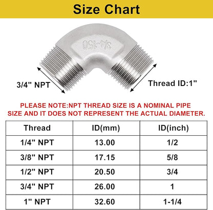 3/4" x 3/4" NPT 90 Degree Elbow 304 Stainless Steel Pipe Fittings Male Threaded - Image 2