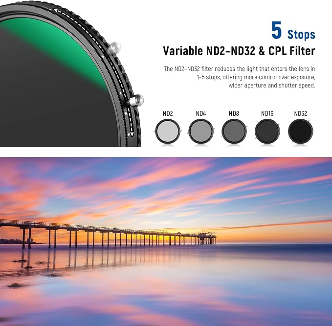 NEEWER 2 in 1 77mm Variable ND Filter ND2–ND32&CPL Filter No X Cross/30 Layer - Image 4