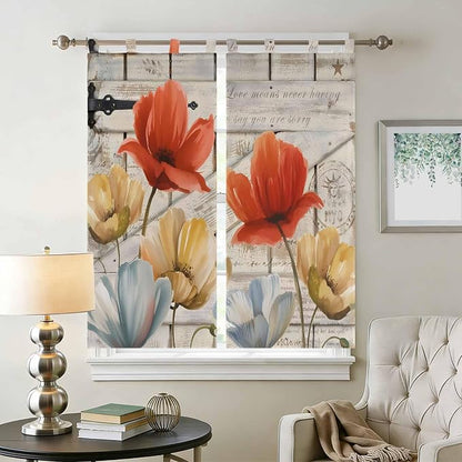 Retro Floral Bathroom Curtains 63 Inch Length, Window Curtains Tab Top - Image 2