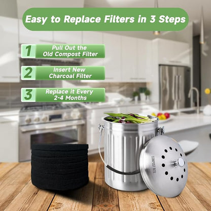 6.7 Inch Charcoal Filters for 8 Pack Kitchen Countertop Compost Bins- Extra - Image 8
