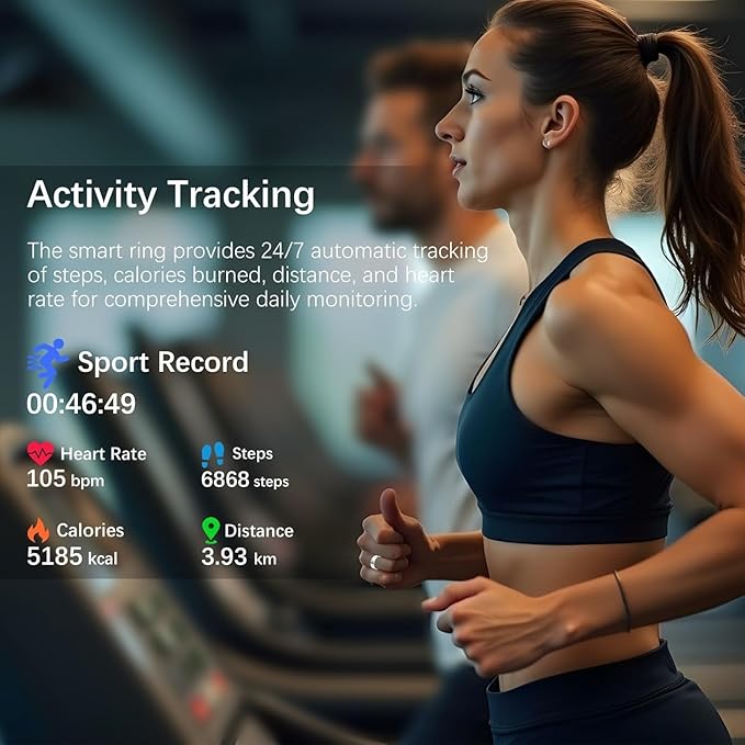 Smart Health Ring for Women Men, Fitness Tracker Ring with Heart Rate, Blood Oxygen, Sleep Tracker, Step Tracker, No Subscription Fee, IP68 Waterproof Smart Ring for iPhone & Android (Silver, 9#)