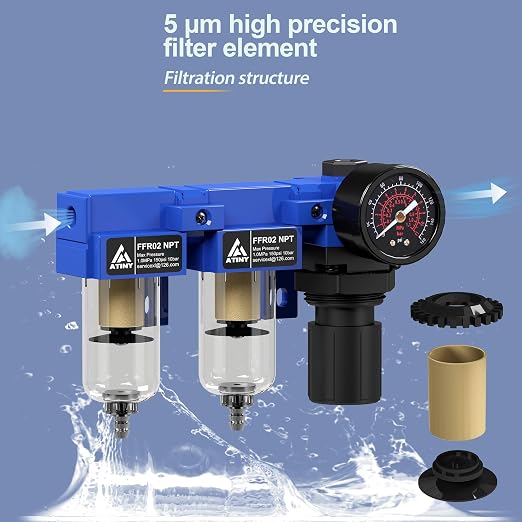 1/4" NPT Compressed air Dryer, Air Pressure Regulator Filter Combo, Air - Image 3