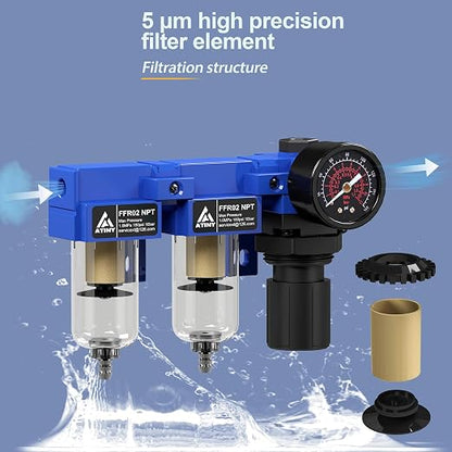 1/4" NPT Compressed air Dryer, Air Pressure Regulator Filter Combo, Air - Image 3