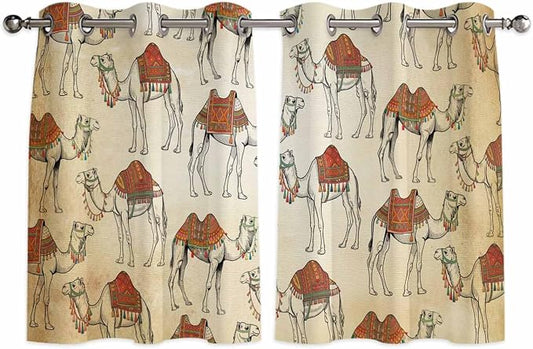2 Panel Kitchen Cafe Curtains, Desert Sand Camel Sunlight Filtering Nature Air by Hokiten