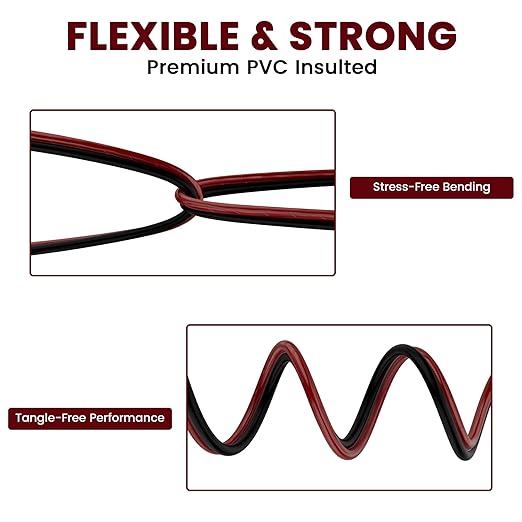 Mygatti 14/2 Gauge Speaker Wire 25FT, 14 AWG 2 Conductors OFC Pure Copper Electrical Red Black Cable for Car Speakers Stereo, Home Theater, Automotive Wire, Aluminum Foil Shield, Flexible Clear PVC