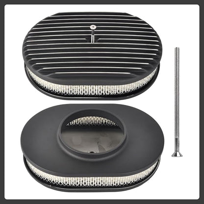 12" Air Cleaner Kit Black Aluminum Oval Full Finned Compatible - Image 2