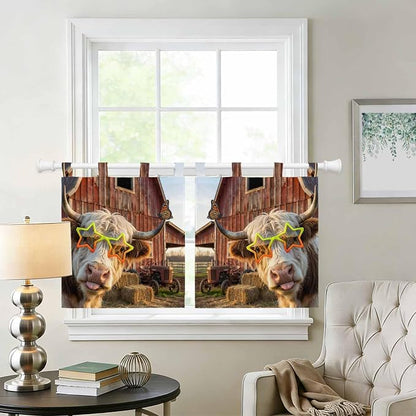 Farm Yaks Kitchen Curtains 36 Inch Length, Small Window Curtains Tab Top - Image 2