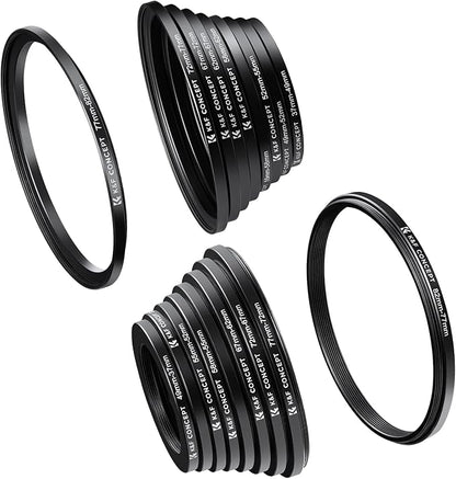 K&F CONCEPT 18 Pieces Filter Ring Adapter Set, Camera Lens Filter Metal by KFCONCEPT