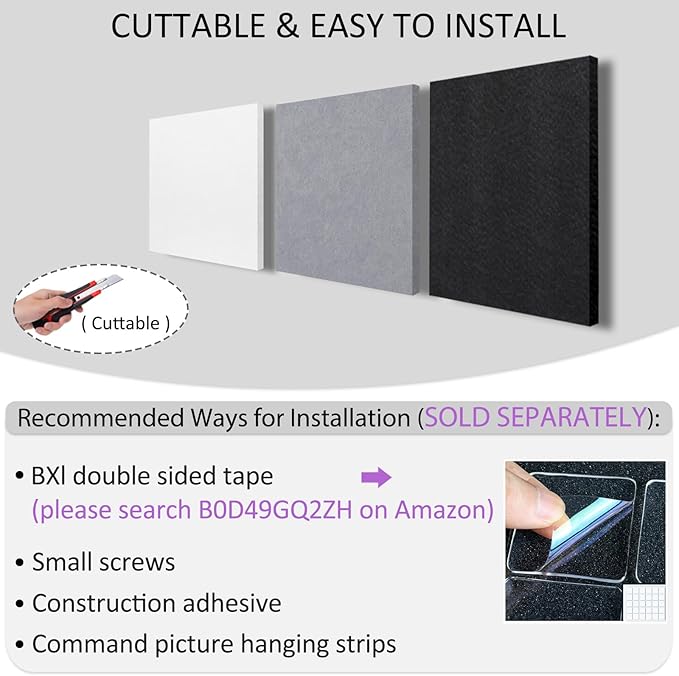 BXI Sound Absorber, 12 X 12 X 3/8 Inches 16Pcs High Density Acoustic Absorption Panel, Sound Absorbing Panels Reduce Echo Reverb, Tackable Acoustic Panels for Wall and Ceiling Acoustic Treatment