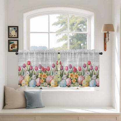 Easter Kitchen Tier Curtains 36 Inch Long 2 Panel Set, Rod Pocket Half Window by Unknown