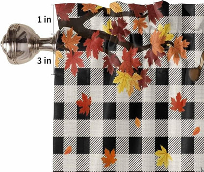 Thanksgiving Gnomes Kitchen Curtain Set, Fallen Maple Leaf Pumpkin Black Plaid - Image 5