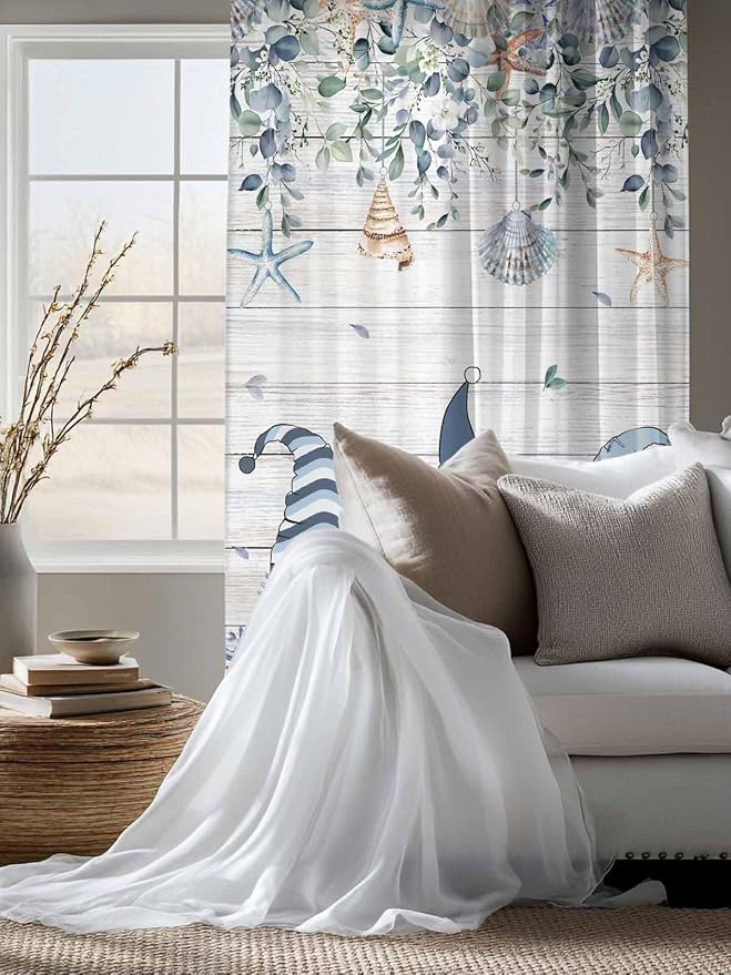 Sheer Curtains 63 Inch Length, Coastal Eucalyptus Leaf Semi Sheer Curtains - Image 4