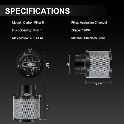MELONFARM 6 inch Air Carbon Filter Smelliness Control - Image 6
