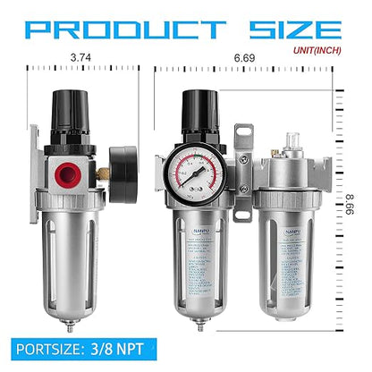 NANPU 3/8" NPT Air Filter Pressure Regulator Lubricator Dryer Gauge Kit - Image 6