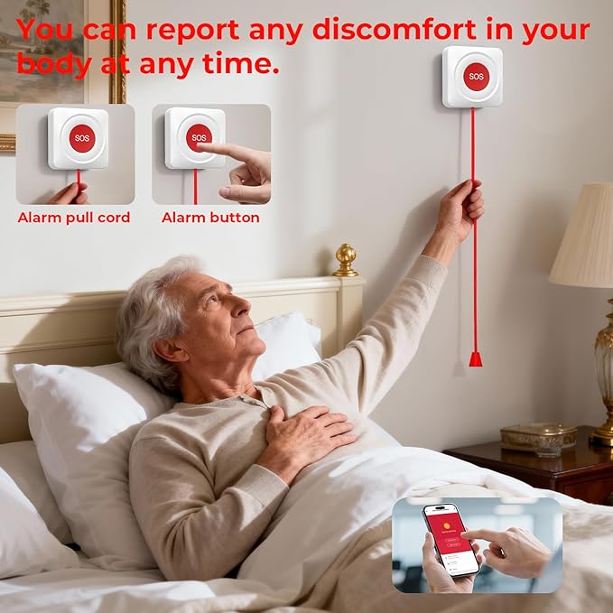 Hapippofa Caregiver Call Button WiFi Elderly Alert Call Button Life Alert Systems for Seniors No Monthly Fee for Elderly/Disabled/Home/Hospital