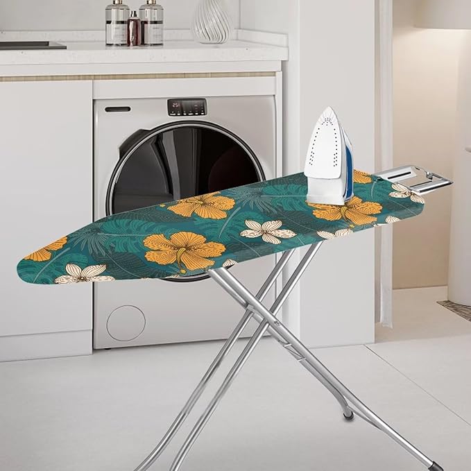 ZCFYGDX Hawaiian Flower Leaf Print Ironing Board Cover Large, Elastic Edges Nylon Buckle Straps Fasteners,L-Size (17 x 49 in) Resist Scorching & Staining Breathable Wear-Resistant Easy Install