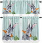 Easter Kitchen Curtain Set, Spring Rabbit Botanical Carrots Green Wooden Grain by Unknown