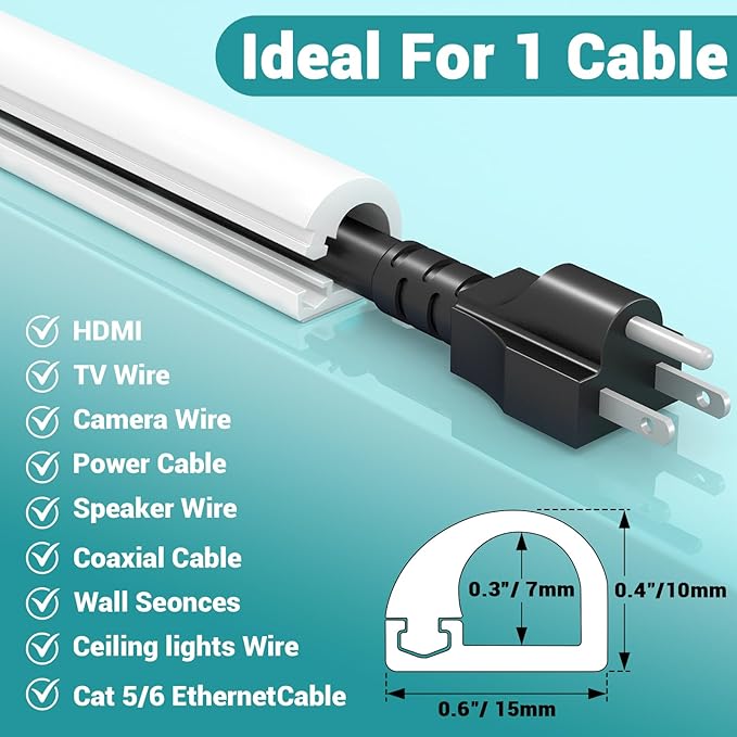 78 Inch Self-Adhesive TV Cable Hider, Home Audio Flexible Wire Cord Management, RG6 Coaxial Cable Raceways, HDMI Cable Cord Hider, White (2m)