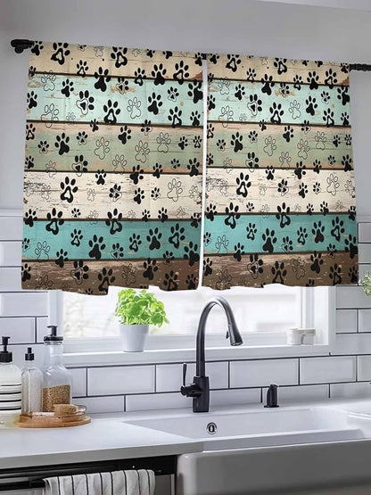Sheer Curtains 54 Inch Length, Sage Green Brown Paw Prints Semi Sheer Curtains - Image 5