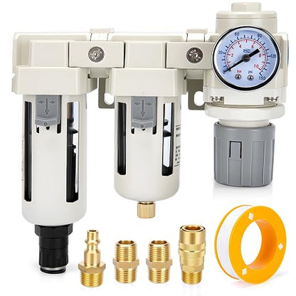 Air Pressure Regulator 3/8 NPT Auto Drain and Semi-Auto Drain Double Air Filters by GDLIN