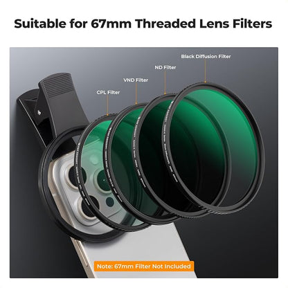 K&F Concept 67mm Thread Clip for Smart Phone, Large Caliber Phone Filter Adapter - Image 4