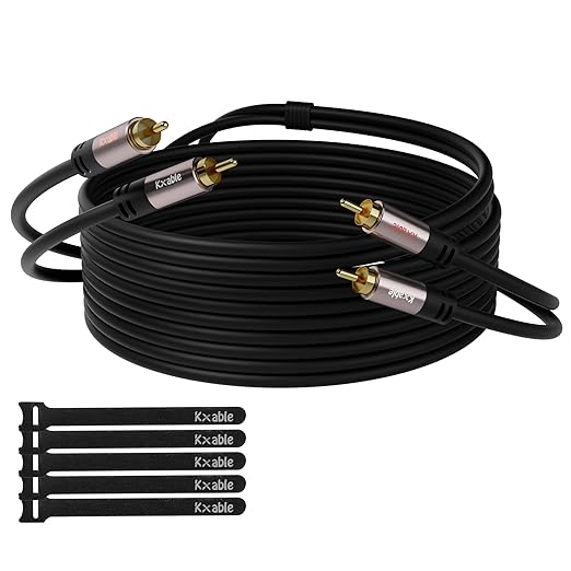 RCA Cable 150FT, 2RCA Male to 2RCA Male Stereo Audio Cable,【Oxygen-Free Copper, Hi-Fi Sound, Double Shielded】2 RCA Car Audio Subwoofer Cord for Home Theater, HDTV, Amplifier, Hi-Fi System, Speaker