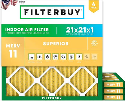 Filterbuy 21x21x1 Air Filter MERV 11 Superior Pet & Allergy Defense, by Filterbuy