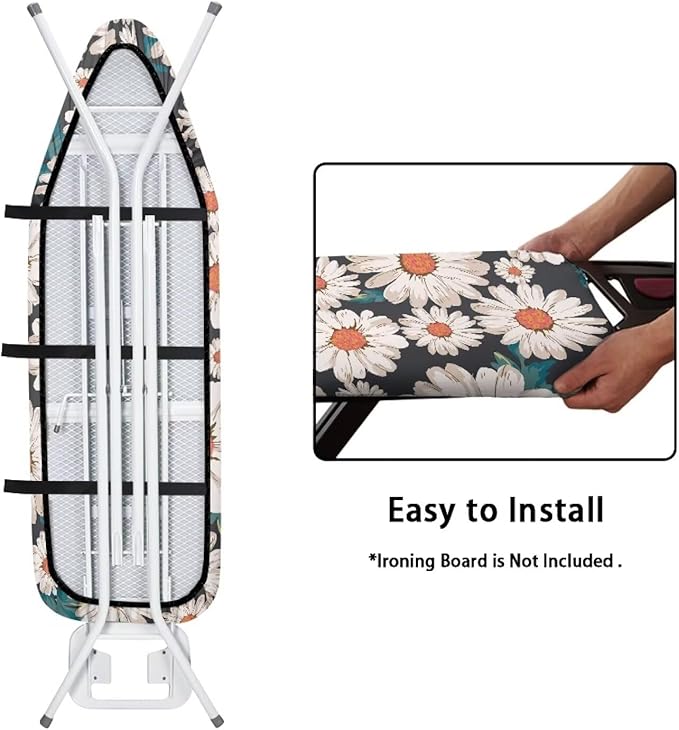 ZCFYGDX Breathable Ironing Board Cover,Resist Scorch Polyester & Staining,Wear & Soil Resistant Covers, Easy Installation 3 Fasteners,Elastic Edges (17 x 49 inch) Oil Painting White Daisy Print