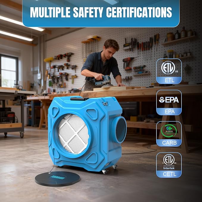 Air Scrubber with 3-Stage Filtration, 750CFM HEPA Air Scrubber Negative Air - Image 7