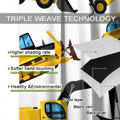 Kids Construction Equipment Window Curtains, Excavator Tractor Tow Truck Rod - Image 7