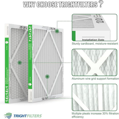 14x14x1 Air Filter 6 Pack, Durable MERV 8 Pleated Home HVAC AC Furnace Filters - Image 3