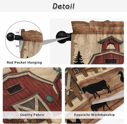 Brown Farmhouse Kitchen Curtains, Vintage Country Animals Wooden Grain Light - Image 9