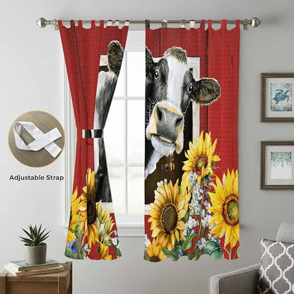 Cows Sunflowers Living Room Curtains 96 Inch Length, Window Curtains Tab Top - Image 5