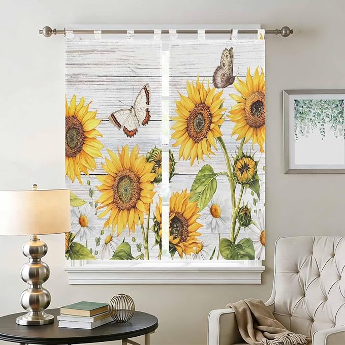 Yellow Sunflowers Living Room Curtains 84 Inch Length, Window Curtains Tab Top - Image 2
